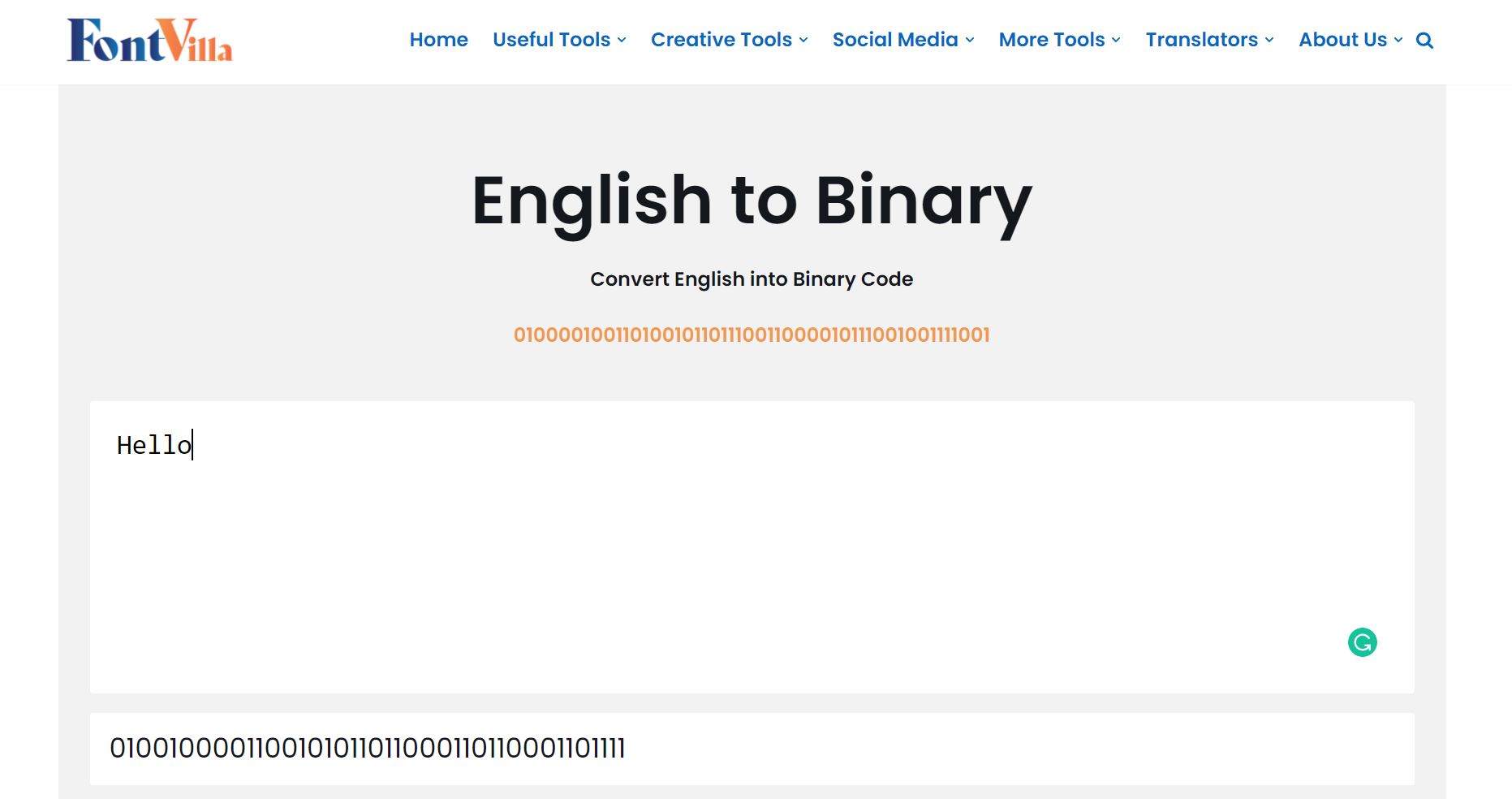 English to Binary