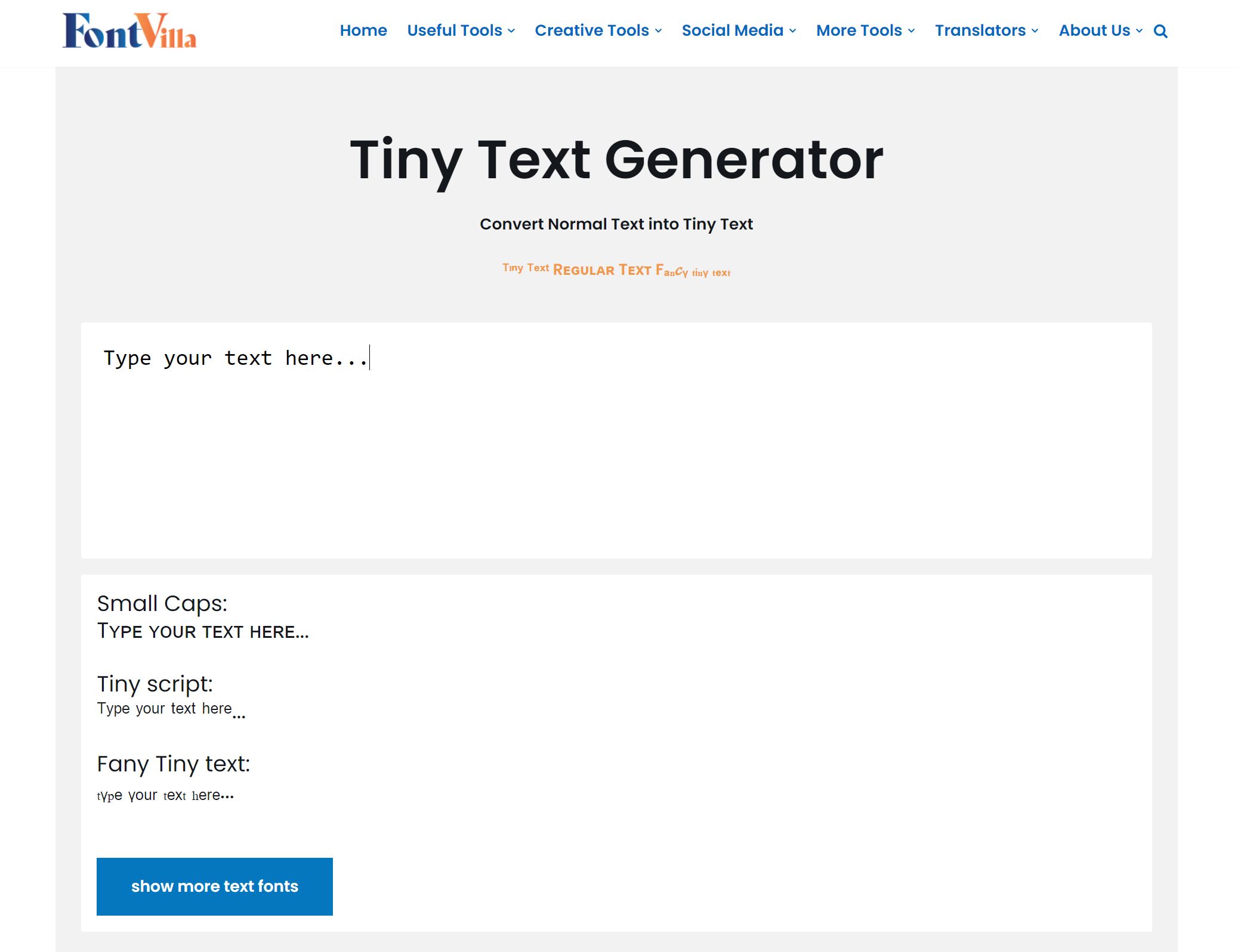 Tiny Text Generator [ʲᵘˢᵗ Copy ᵃⁿᵈ Paste] FontVilla.com